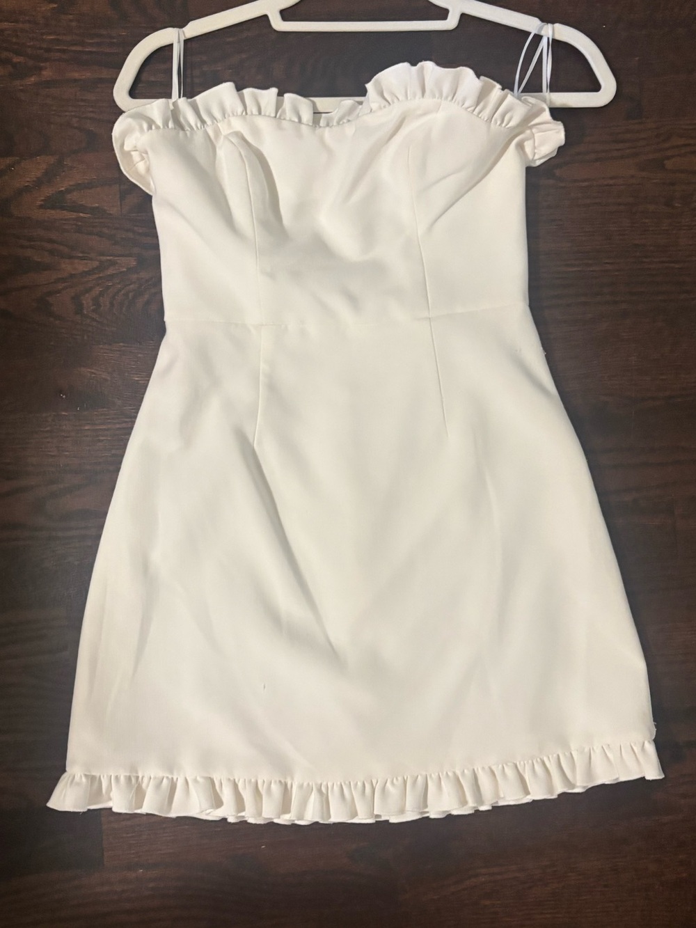 French Connection Elegant White Ruffle Strapless Mini Dress